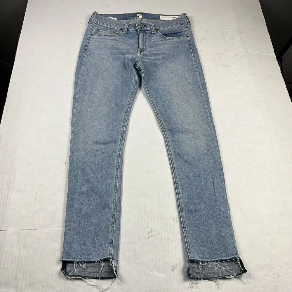 Rag & Bone Womens Capri Skinny Jeans Blue Wiley Raw Hem Ankle Stretchy Size 27 *